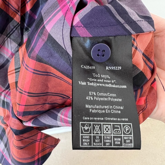 Ted Baker Chintz Finish Check Shirt Dress Side Pockets - Picture 4 of 4